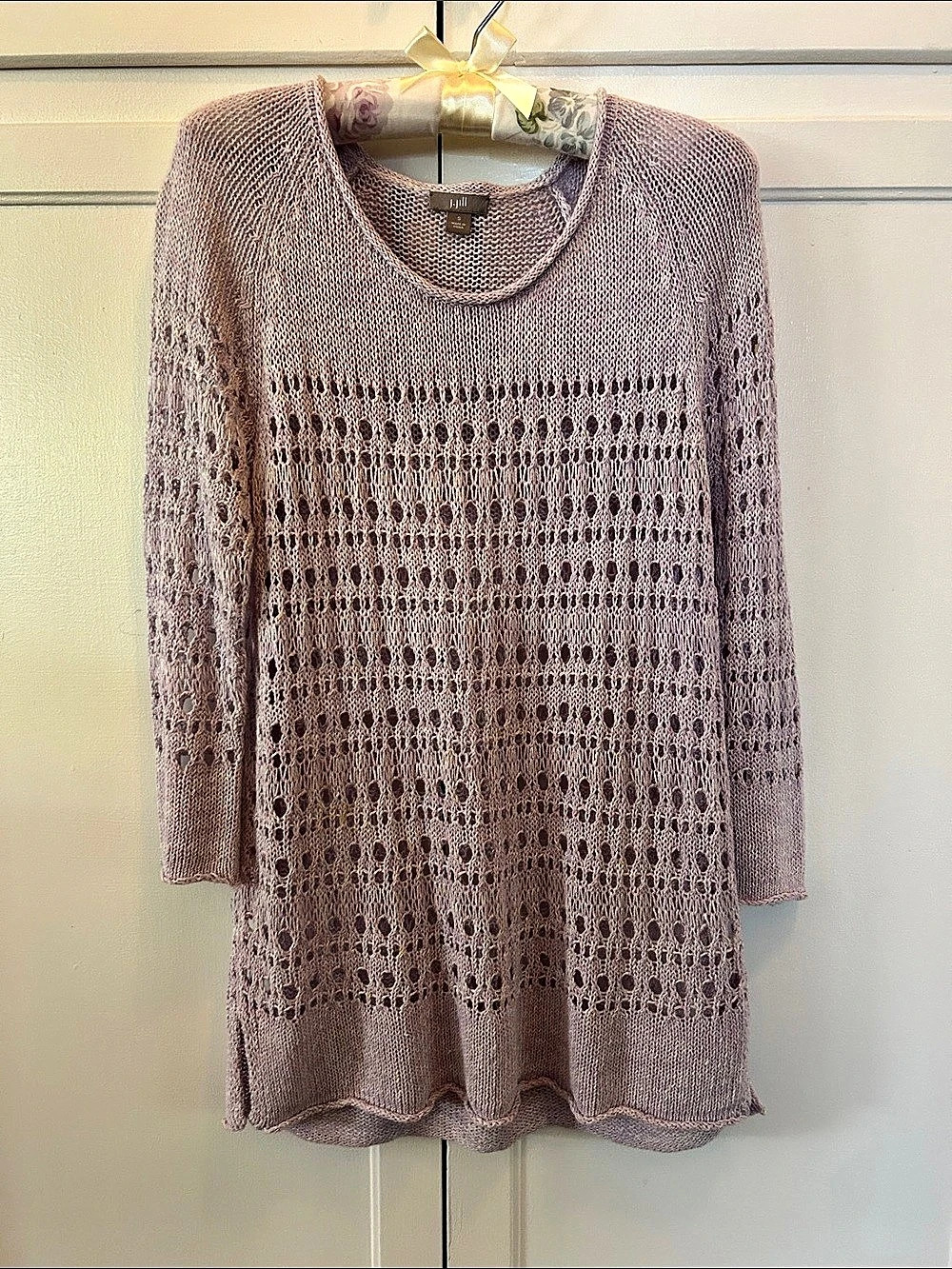 J.Jill Open Knit Crewneck Sweater in Purple Size Small Like New